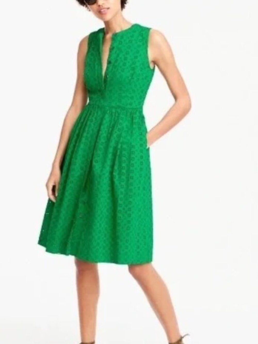 J.Crew Eyelet Midi Shirtdress in Kelly Green